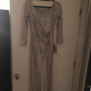 Beautiful taupe and silver detail long gown